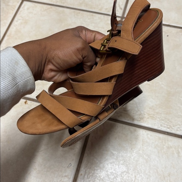 Lauren Ralph Lauren Aleigh Sandal Wedge Brown Open Toe Strappy 8.5b - Picture 3 of 6